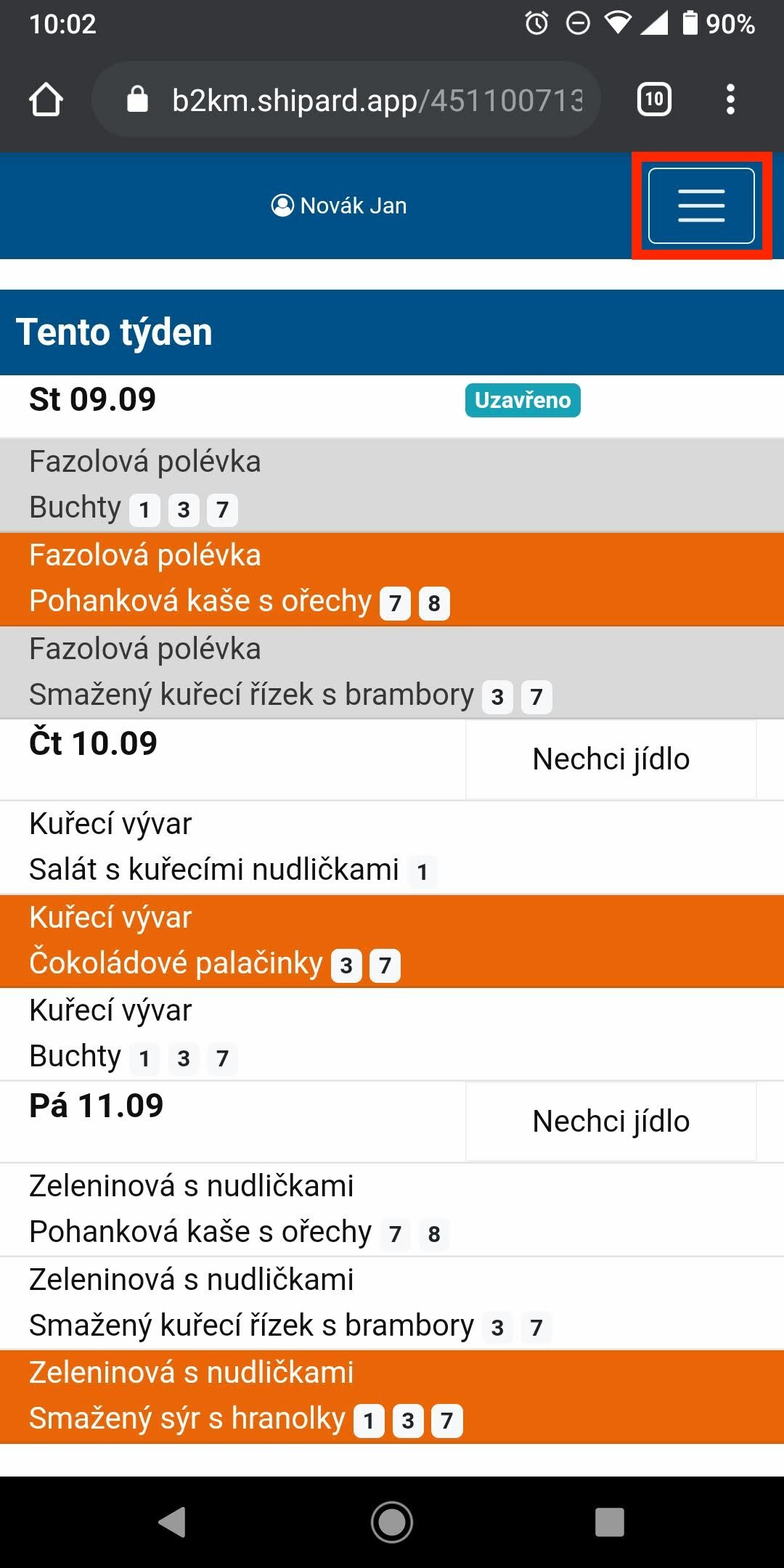 Obrazovka - mobilní telefon - menu