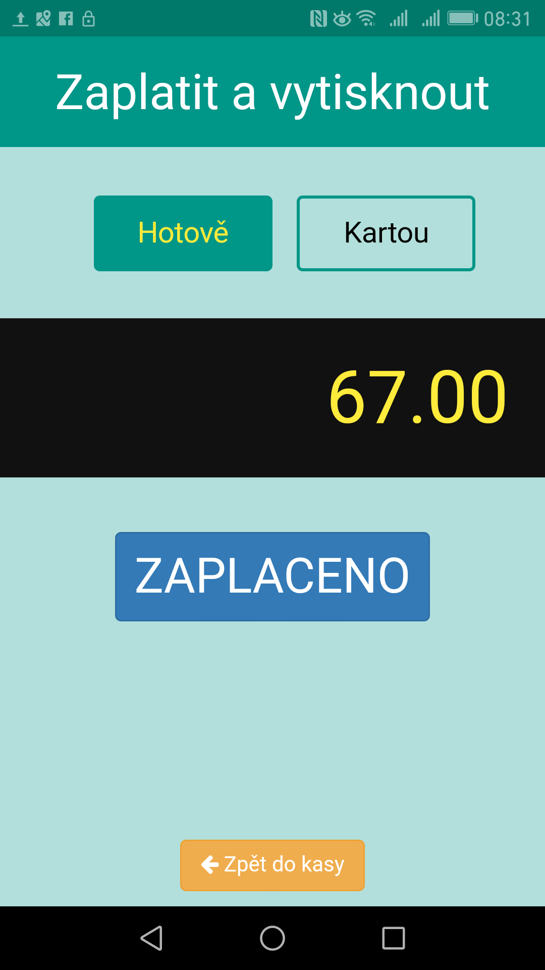 Pokladna v režimu Na šířku