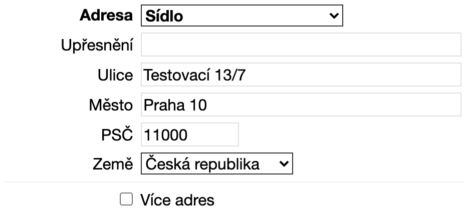Přidání adresy